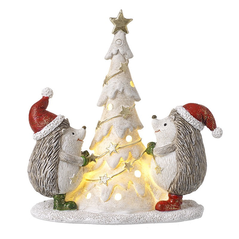 Hedgehogs With Light Up Christmas Tree - Brambles Gift Shop