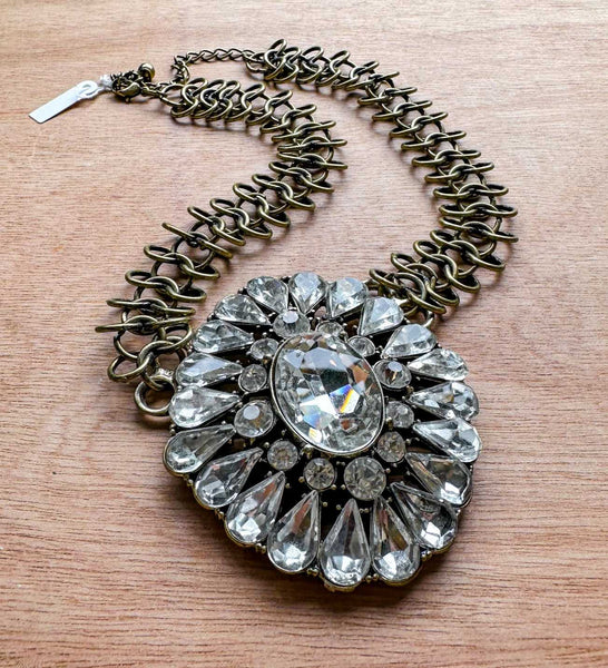 Gold Chain with Diamante Flower Necklace - Brambles Gift Shop