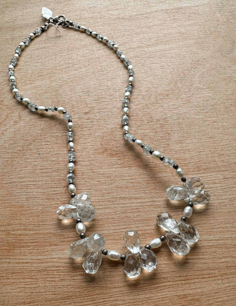 Crystal and Pearl Sterling Silver Necklace - Brambles Gift Shop