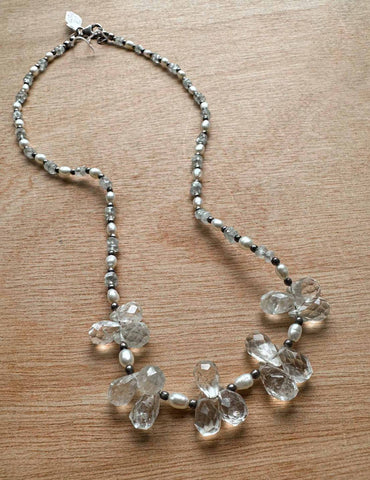 Crystal and Pearl Sterling Silver Necklace - Brambles Gift Shop