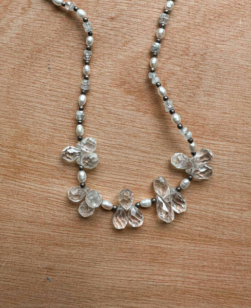 Crystal and Pearl Sterling Silver Necklace - Brambles Gift Shop