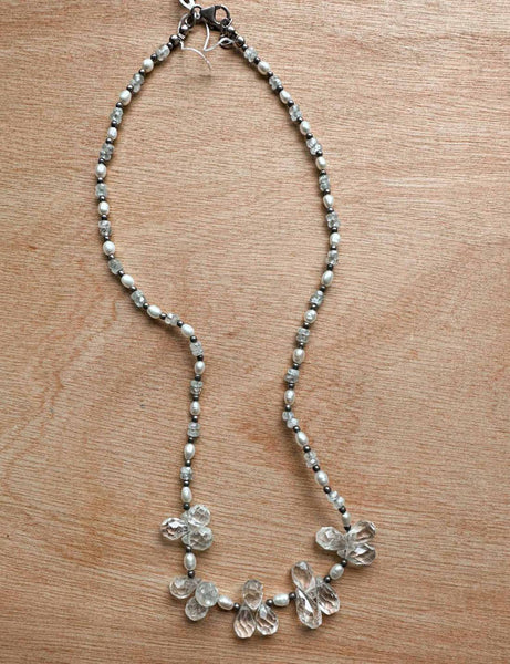 Crystal and Pearl Sterling Silver Necklace - Brambles Gift Shop