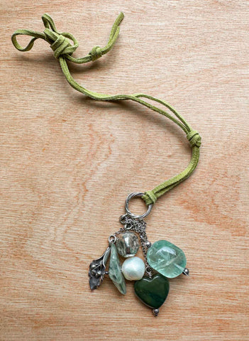 Green Gemstone & Pearl Lily Charm Necklace - Brambles Gift Shop