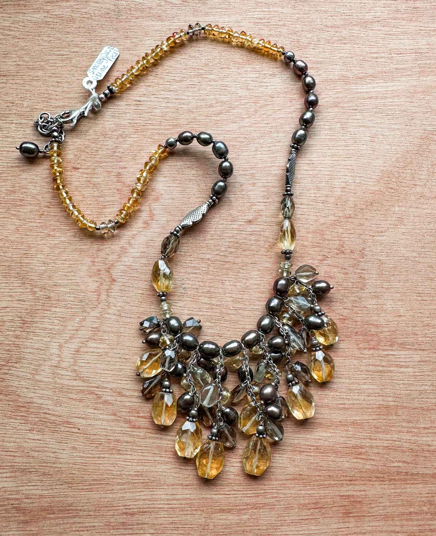 Smoky Quartz, Citrine & Pearl Necklace - Brambles Gift Shop