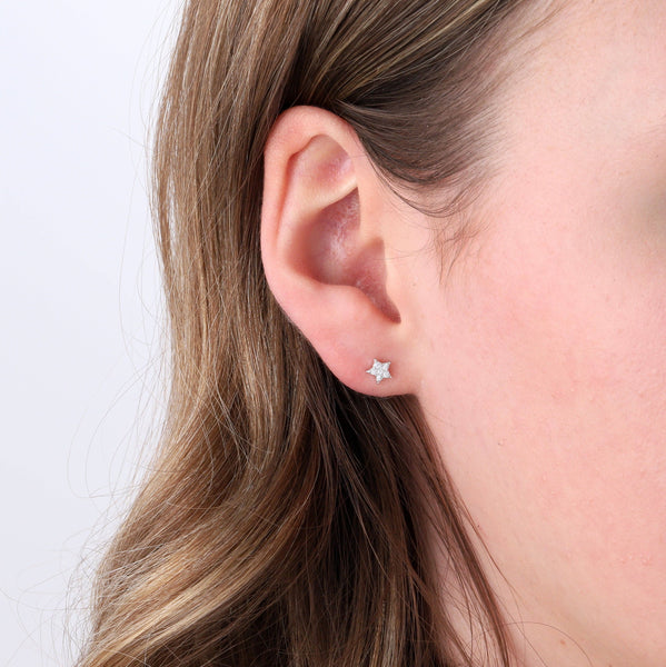 Crystal Star and Moon Sterling Silver Earrings
