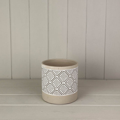 Round Beige Patterned Pot