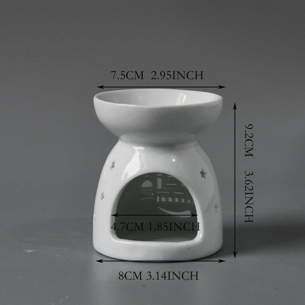 White Ceramic Wax Burner - Stars Design - Brambles Gift Shop