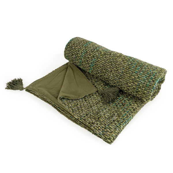 Olive Green Tasselled Throw - Brambles Gift Shop