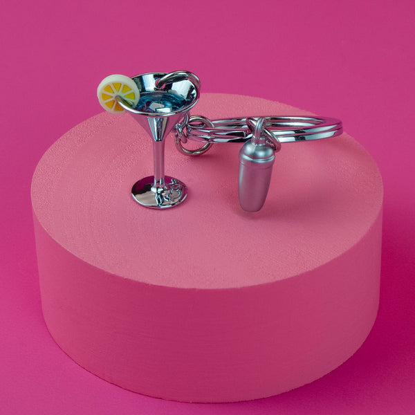 Metalmorphose Silver Cocktail Glass & Shaker Keyring - Brambles Gift Shop