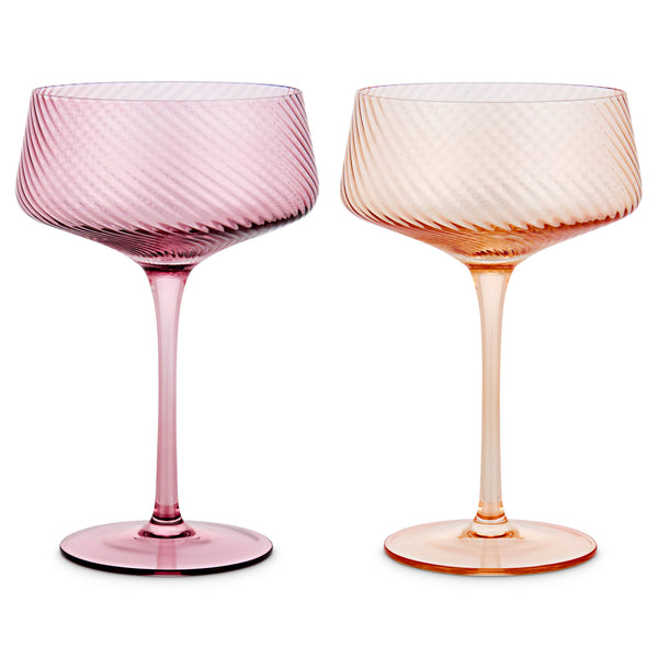 Twist Champagne Coupe Glasses - Set of 2 Pink/Peach - Brambles Gift Shop