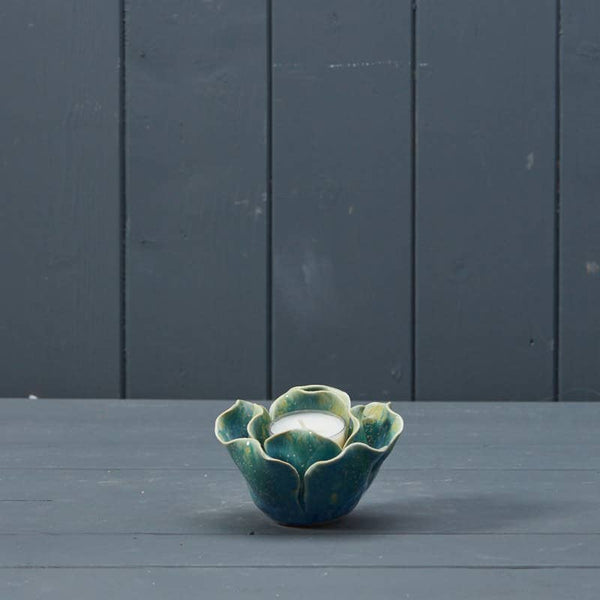 Blue Ceramic Flower Tealight - Brambles Gift Shop