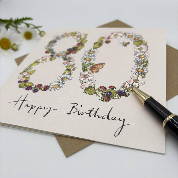 80th Birthday Card - Wildflower