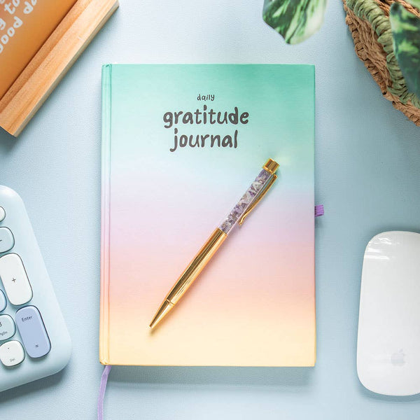 Multicoloured Gratitude Journal with Amethyst Pen - Brambles Gift Shop