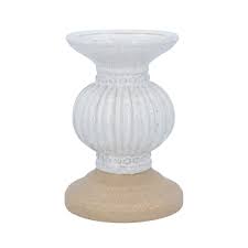 White Ceramic Ribbed Ball Candlestand - Brambles Gift Shop
