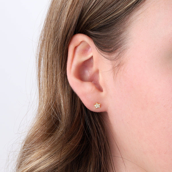 Crystal Star and Moon Sterling Silver Earrings