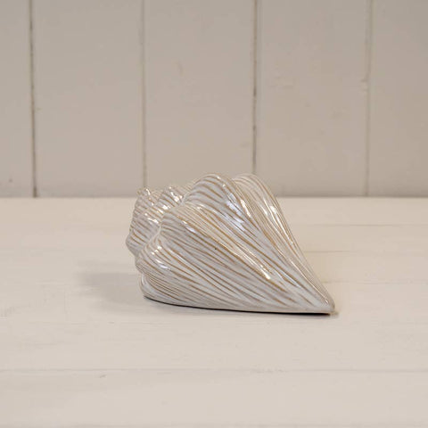 Glazed Ceramic Shell Ornament With Textured Detail