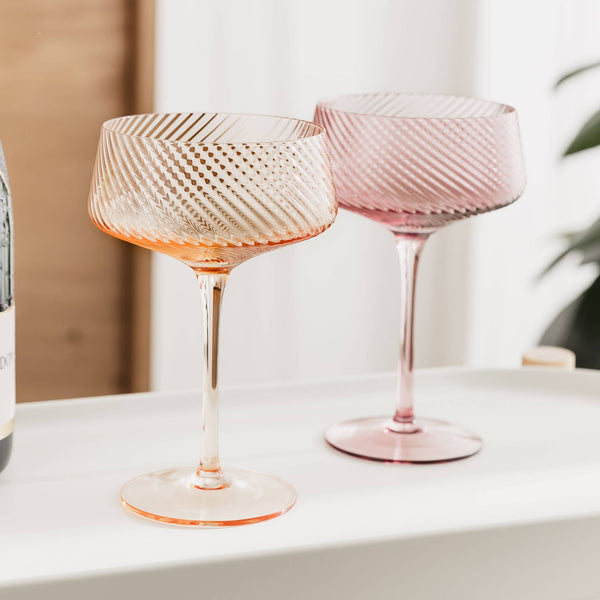 Twist Champagne Coupe Glasses - Set of 2 Pink/Peach - Brambles Gift Shop