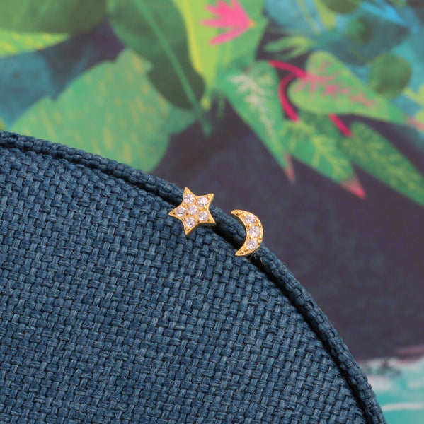 Crystal Star and Moon Sterling Silver Earrings