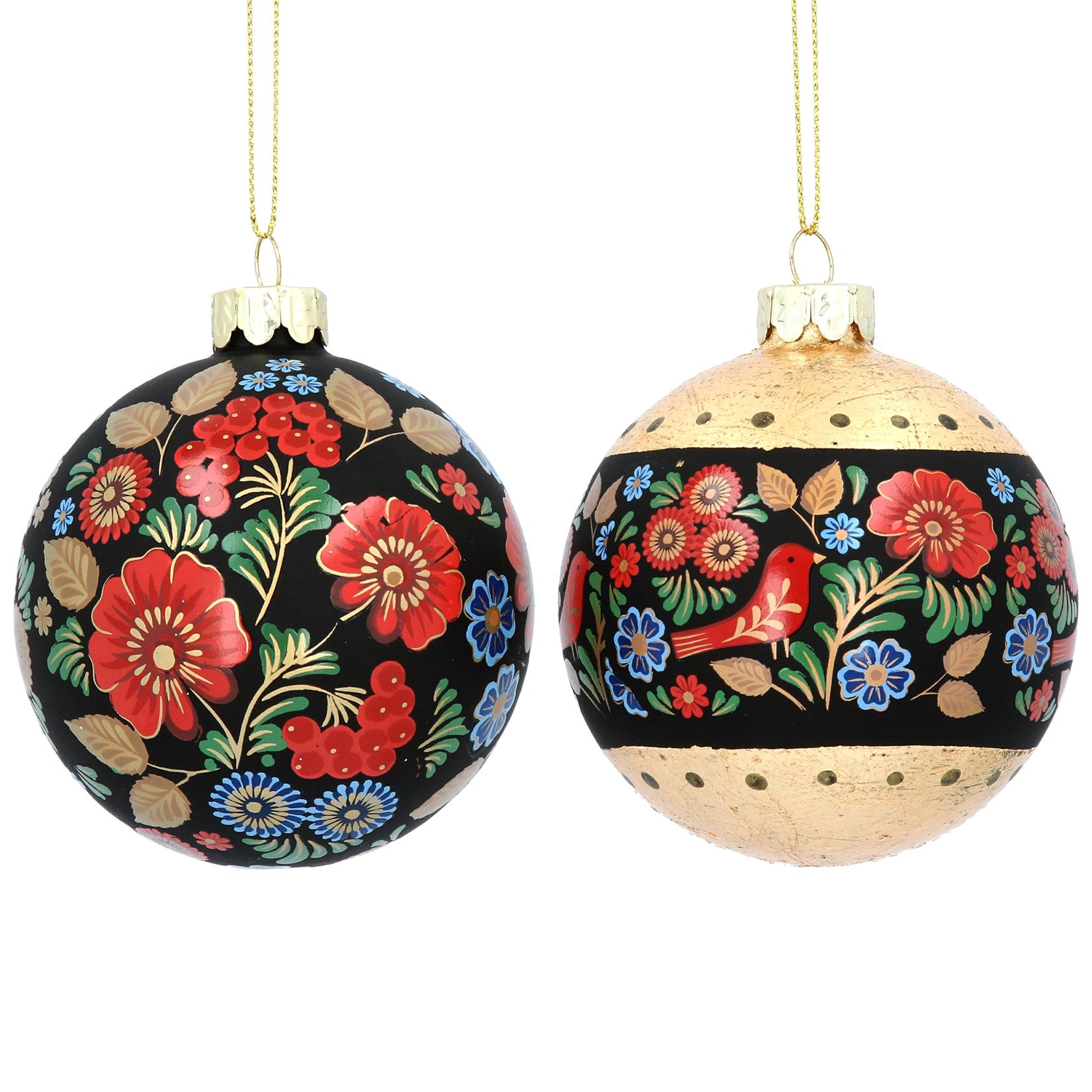 Folk Art Floral Glass Bauble - Brambles Gift Shop