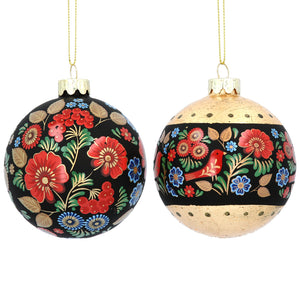 Folk Art Floral Glass Bauble - Brambles Gift Shop