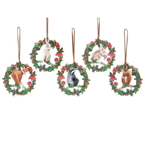 Fretwork Woodland Animal in Wreath Tree Decoration - Brambles Gift Shop