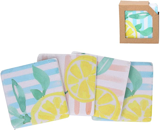 Pastel Stripe Lemons Resin Coasters - Brambles Gift Shop