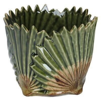Antiqued Ceramic Fan Leaf Pot Cover - Brambles Gift Shop