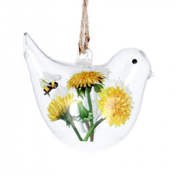 Glass Bird with Dandelion and Bee Decoration - Brambles Gift Shop