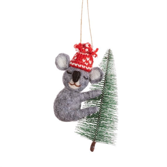 Koala with Christmas Tree Felt Decoration - Brambles Gift Shop