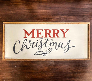 'Merry Christmas' Holly Handmade Wooden Sign - Brambles Gift Shop