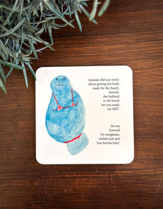 Manatee in Swimsuit Funny Coaster - Brambles Gift Shop