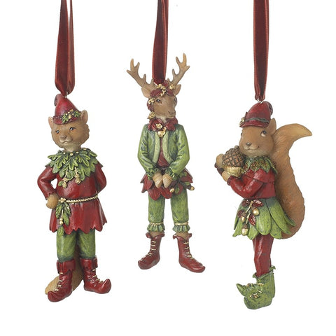Forest Animals in Elf Clothes Tree Decoration - Brambles Gift Shop