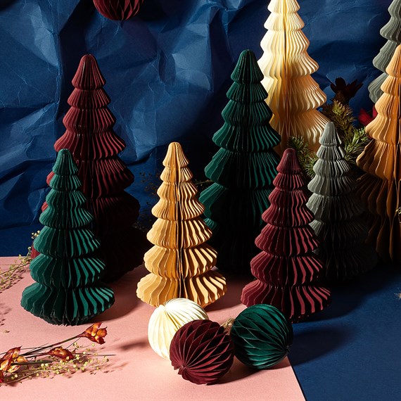 Deep Red Honeycomb Paper Tree Standing Decoration - Brambles Gift Shop