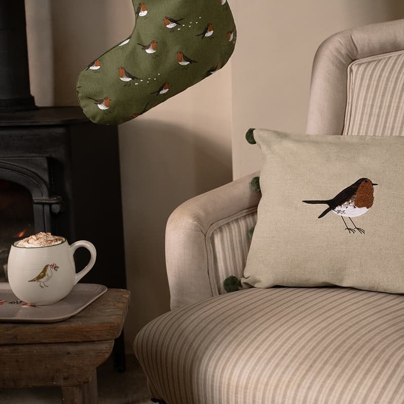 Robin - Linen Blend Cushion - Brambles Gift Shop