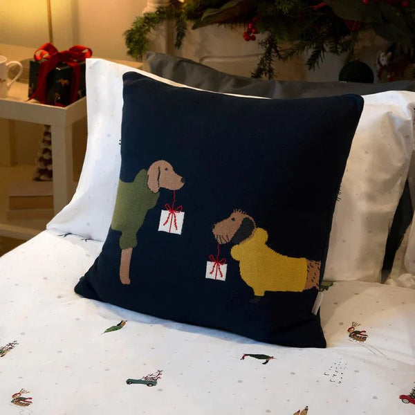 Christmas Dog - Statement Knitted Cushion - Brambles Gift Shop