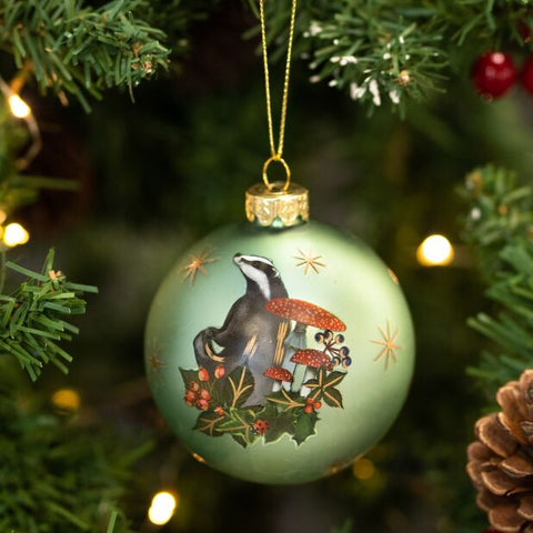 Glass Bauble Pale Green Matte Badger Bauble - Brambles Gift Shop
