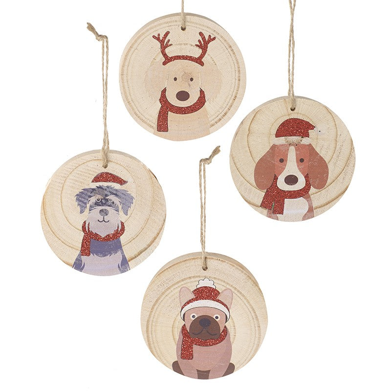 Wooden Christmas Dog Disc Hanging Decorations - Brambles Gift Shop