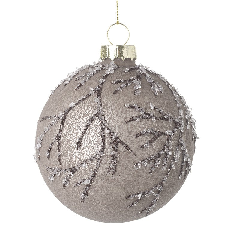 Taupe Glass Bauble With Twig Design - Brambles Gift Shop