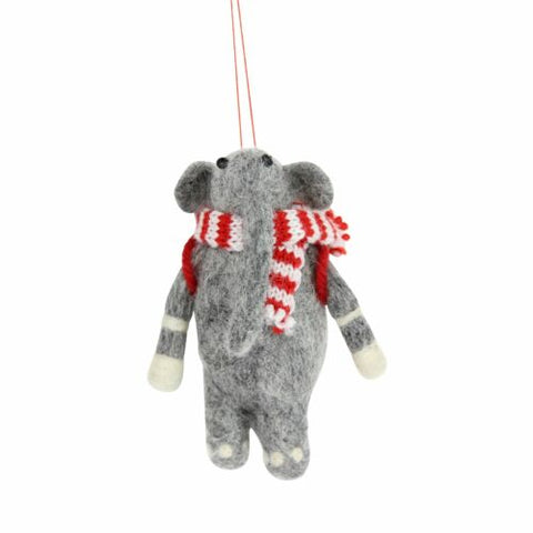 Wool Elephant In Scarf Tree Decoration - Brambles Gift Shop