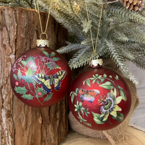 Glass Bauble Red Matte Butterfly Bauble - Brambles Gift Shop