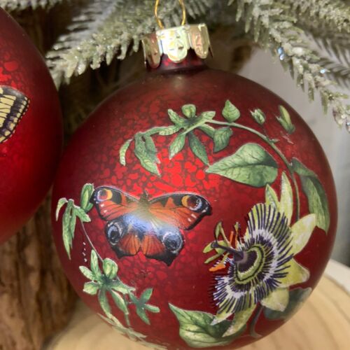 Glass Bauble Red Matte Butterfly Bauble - Brambles Gift Shop