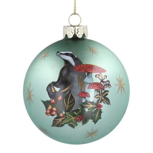 Glass Bauble Pale Green Matte Badger Bauble - Brambles Gift Shop